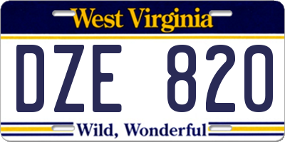 WV license plate DZE820