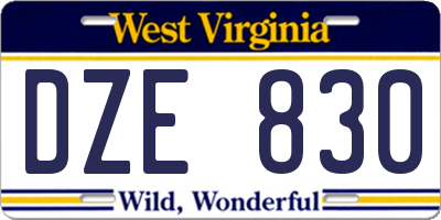 WV license plate DZE830
