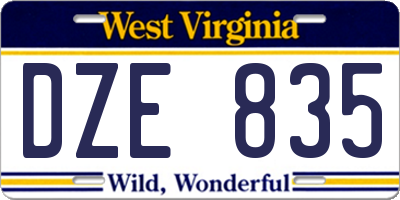 WV license plate DZE835