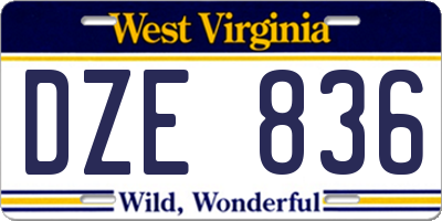 WV license plate DZE836
