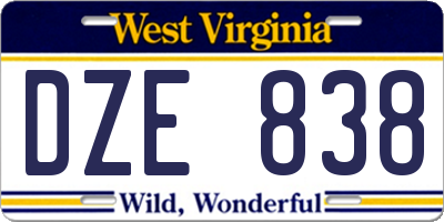 WV license plate DZE838