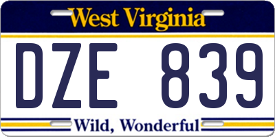 WV license plate DZE839