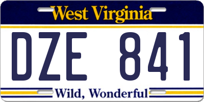 WV license plate DZE841
