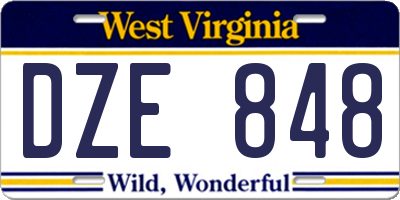 WV license plate DZE848