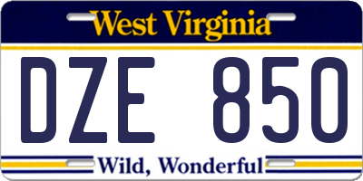 WV license plate DZE850