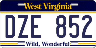 WV license plate DZE852