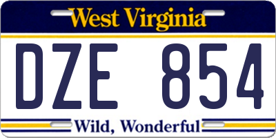 WV license plate DZE854