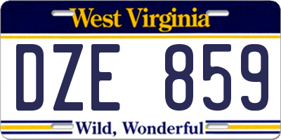 WV license plate DZE859