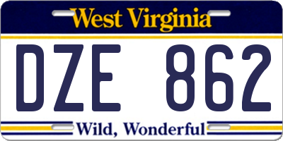 WV license plate DZE862