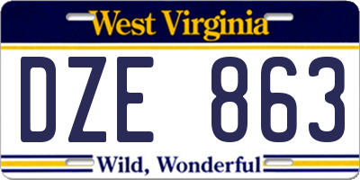 WV license plate DZE863