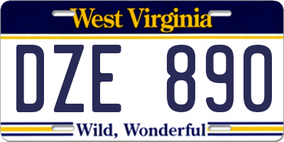 WV license plate DZE890