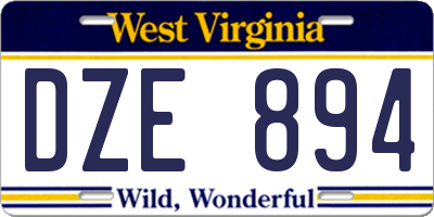 WV license plate DZE894