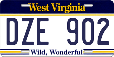 WV license plate DZE902