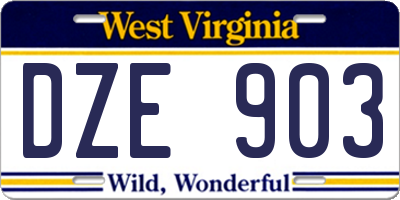 WV license plate DZE903