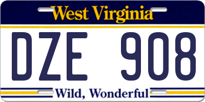 WV license plate DZE908