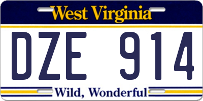 WV license plate DZE914