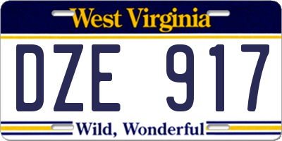 WV license plate DZE917