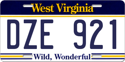 WV license plate DZE921