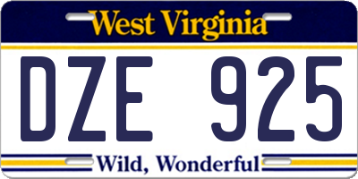 WV license plate DZE925