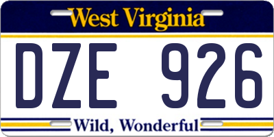 WV license plate DZE926