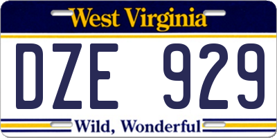 WV license plate DZE929