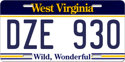 WV license plate DZE930