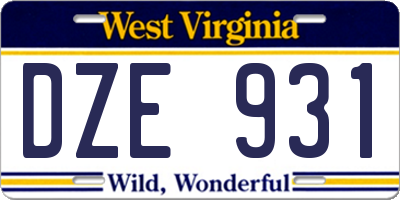 WV license plate DZE931