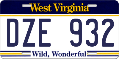 WV license plate DZE932