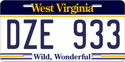 WV license plate DZE933