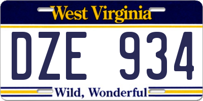 WV license plate DZE934
