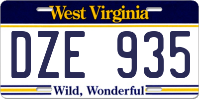 WV license plate DZE935
