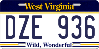 WV license plate DZE936