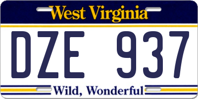 WV license plate DZE937