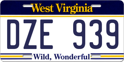 WV license plate DZE939