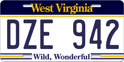 WV license plate DZE942
