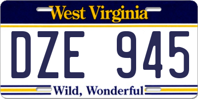 WV license plate DZE945