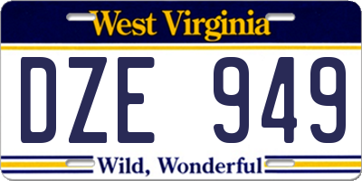 WV license plate DZE949
