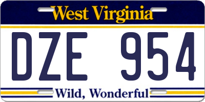 WV license plate DZE954