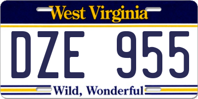WV license plate DZE955