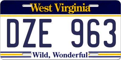 WV license plate DZE963