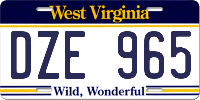 WV license plate DZE965