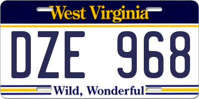 WV license plate DZE968