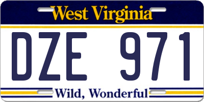 WV license plate DZE971
