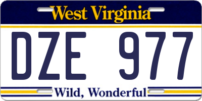 WV license plate DZE977