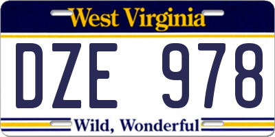 WV license plate DZE978