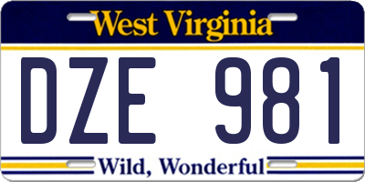 WV license plate DZE981