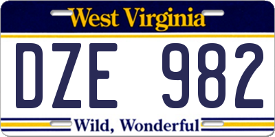 WV license plate DZE982
