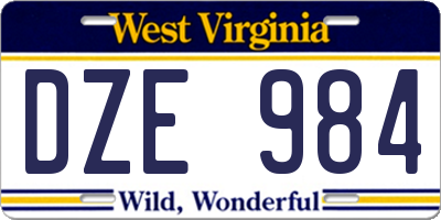 WV license plate DZE984