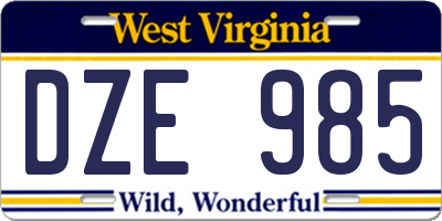WV license plate DZE985