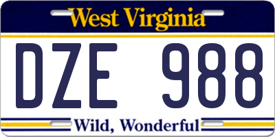 WV license plate DZE988